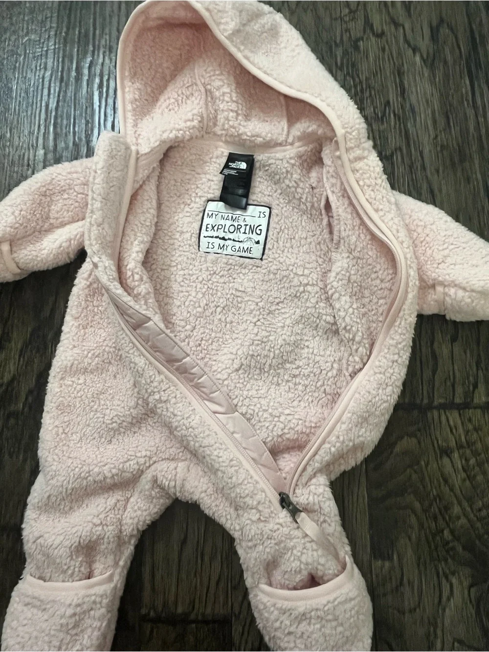 The North Face Light Pink Sherpa Infant One-Piece Hooded Footed Bunting